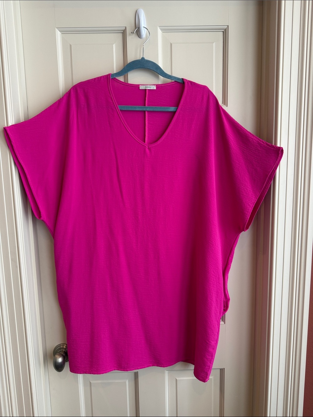 JODIFL Fuchsia V-Neck Short Dolman Sleeve Mini Dress